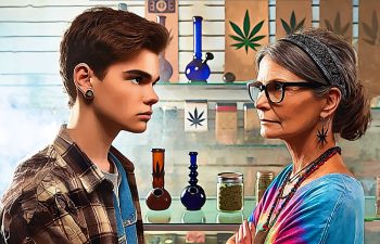 Gen Z with older lady in smoke shop