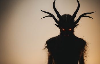 AI Generated. Ominous Dark Silhouette Demon Lurking Ominously on Ivory Background