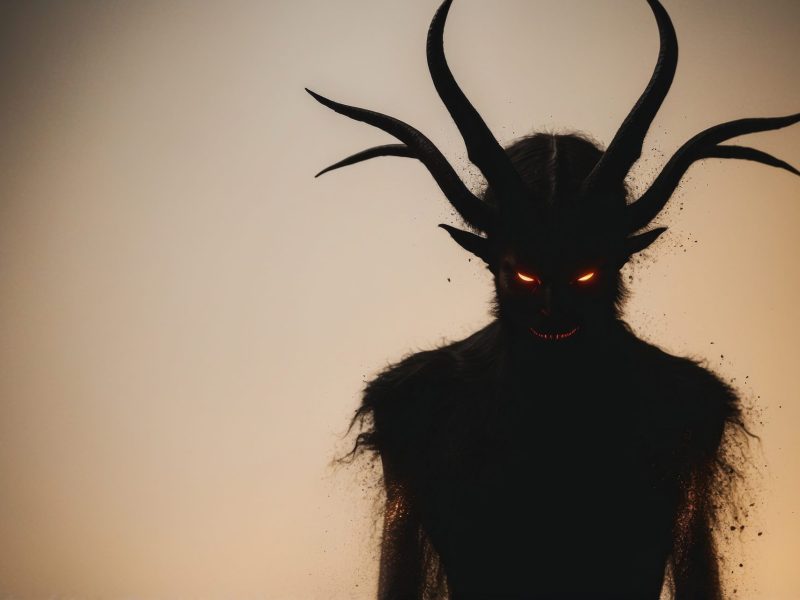 AI Generated. Ominous Dark Silhouette Demon Lurking Ominously on Ivory Background